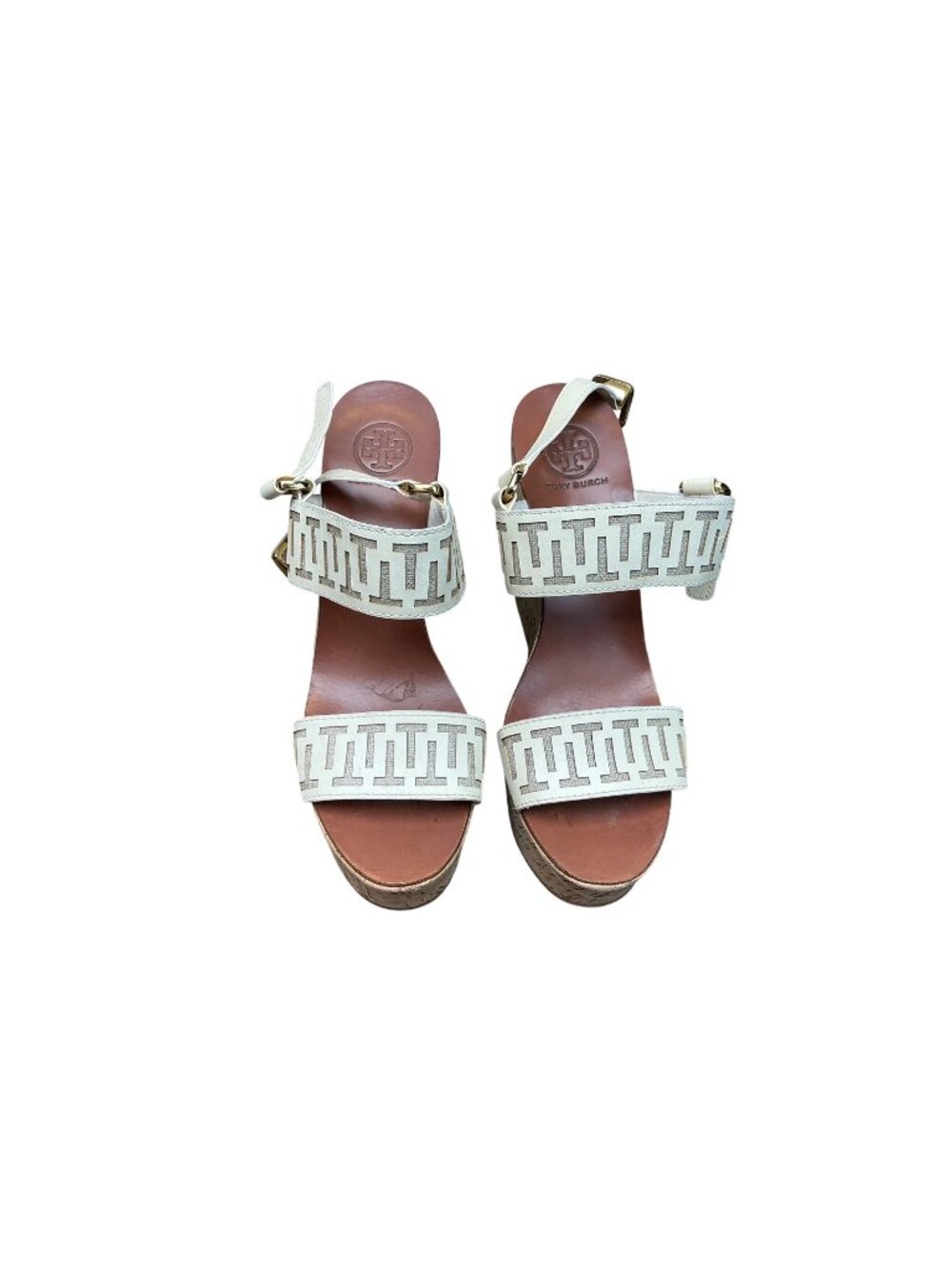 Tory Burch White Cutout Logo Wedge Sandals Leather Platform Summer  Sz 11M
